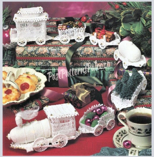 Vintage Crochet Pattern Christmas Train Holiday Express PDF Instant Digital Download Candy Treat Holder Xmas Display Decor Cotton Thread
