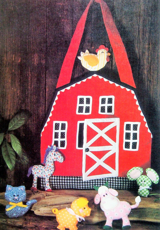 Vintage Sewing Pattern Farmyard Animals and Barn Tote Bag Cotton Prints Fabric Toys PDF Instant Digital Download Sewn Soft Scraps Playset
