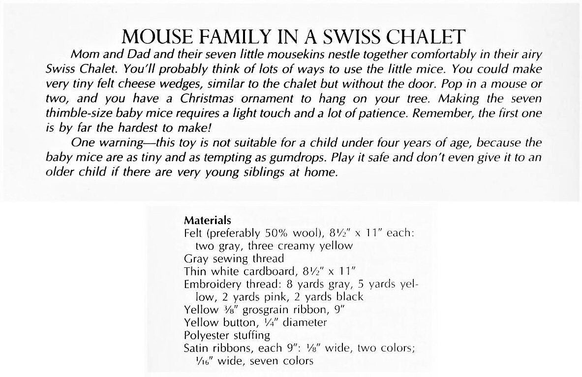 Vintage Sewing Pattern Felt Mouse Family and Swiss Cheese Chalet House Holder PDF Instant Digital Download Mini Sewn Soft Toys