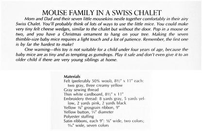 Vintage Sewing Pattern Felt Mouse Family and Swiss Cheese Chalet House Holder PDF Instant Digital Download Mini Sewn Soft Toys