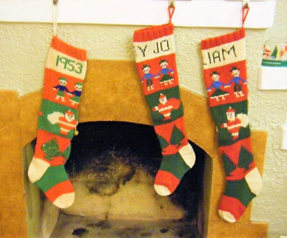 Vintage Christmas Stocking Knitting Pattern Retro Personalized 1940s Nostalgic Design Children Santa Trees PDF Instant Digital Download