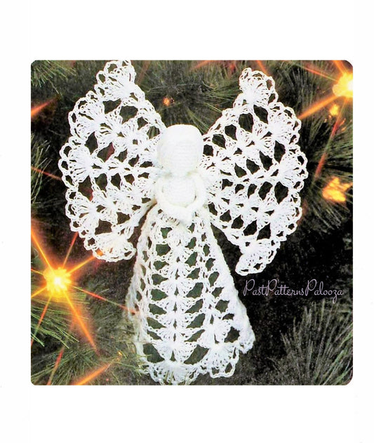 Vintage Crochet Pattern 8" Pretty Shell Stitch Christmas Angel Tree Topper Ornament PDF Instant Digital Download Lace Treetop Angel