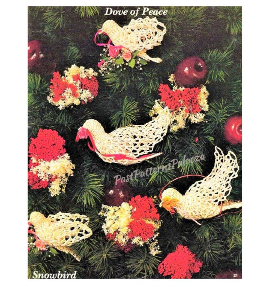 Vintage Crochet Pattern Victorian Christmas Doves and Snowbirds Ornaments Cotton Thread Lace PDF Instant Digital Download White Peace Birds