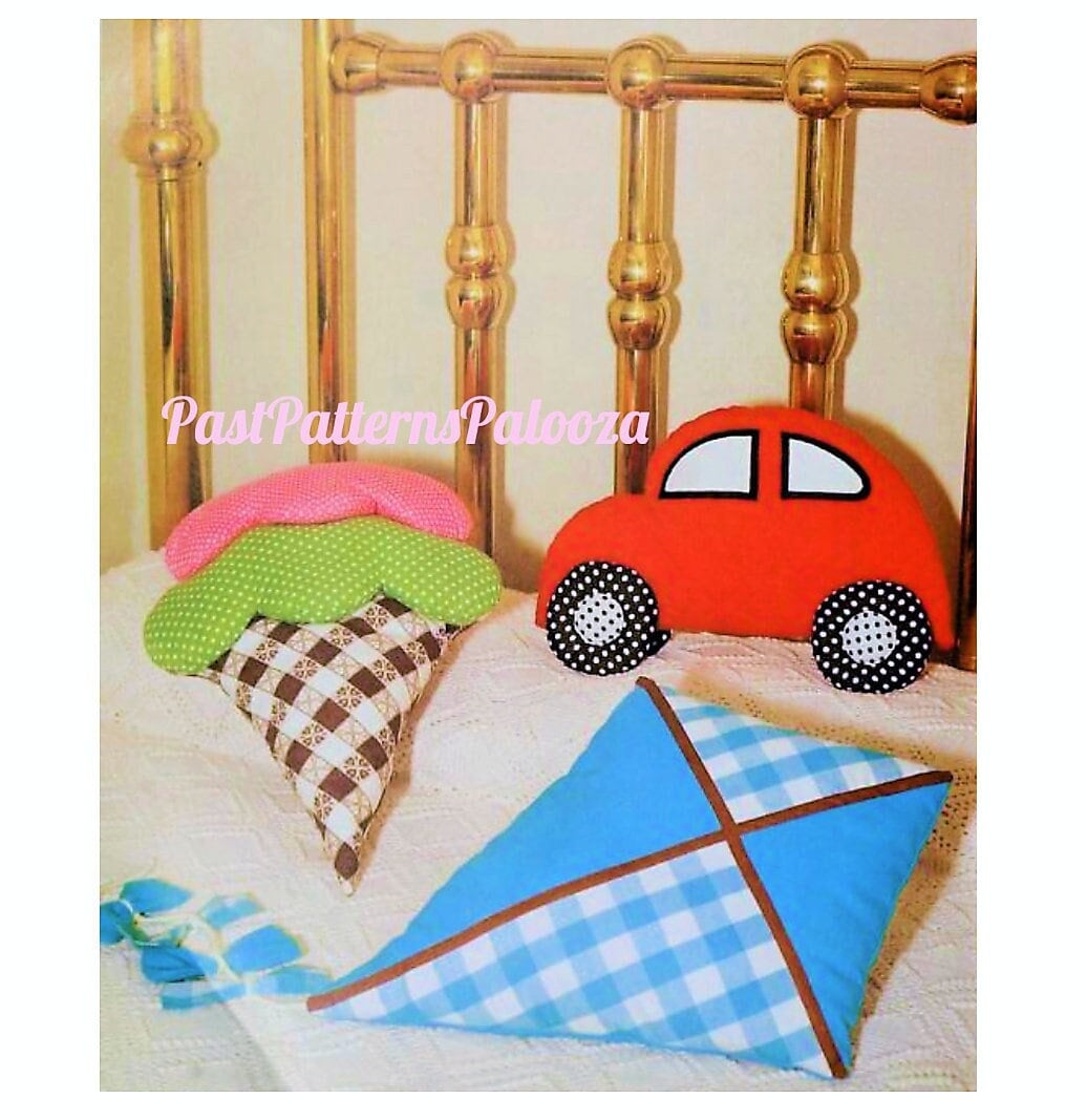 Vintage Sewing Pattern 24" Large Pillow Toys Ice Cream Cone Kite Car PDF Instant Digital Download Soft Fabric Novelty Cushions