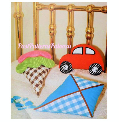 Vintage Sewing Pattern 24" Large Pillow Toys Ice Cream Cone Kite Car PDF Instant Digital Download Soft Fabric Novelty Cushions