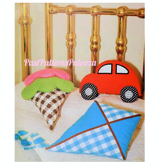 Vintage Sewing Pattern 24" Large Pillow Toys Ice Cream Cone Kite Car PDF Instant Digital Download Soft Fabric Novelty Cushions