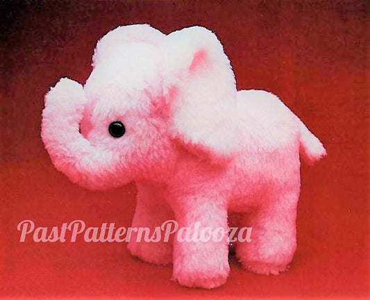 Vintage Sewing Pattern 10" Pink Elephant Faux Fur Fabric Soft Sculpture Plush Toy PDF Instant Digital Download Stuffed Zoo Safari Animal