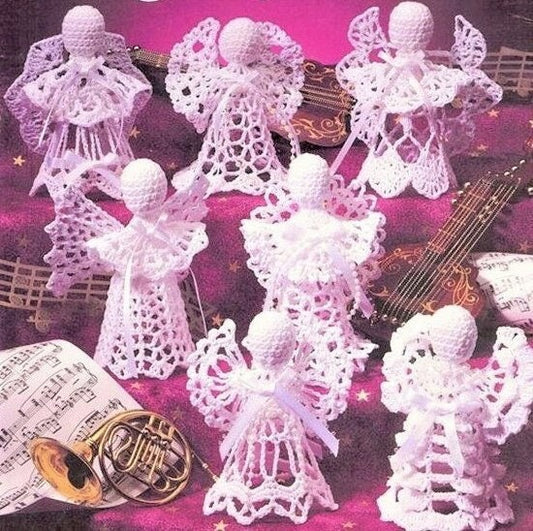 Vintage Crochet Patterns Mini Thread Lace Christmas Angel Ornaments or Mantel Decor PDF Instant Digital Download 7 Designs 4 Inches