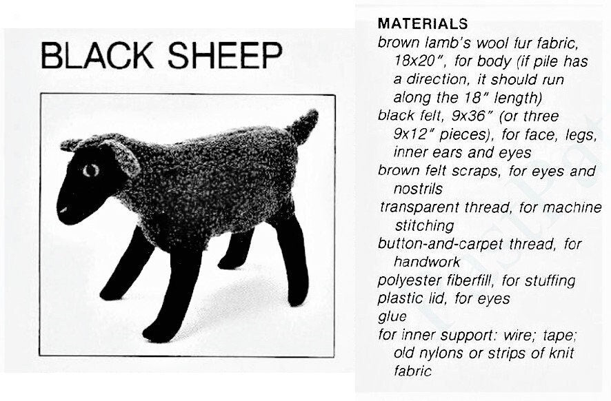 Vintage Sewing Pattern 18" Plush Brown Black Sheep Wool Fur Fabric Soft Toy PDF Instant Digital Download Sewn Lamb Realistic Farm Animal