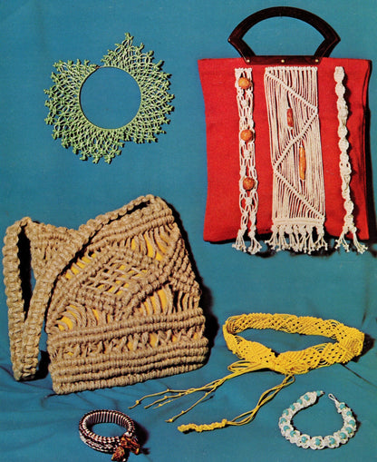 Vintage Macrame Start to Finish Patterns PDF Instant Digital Download Beginners Instructions Sampler Jewelry Handbag Projects Basic Knots