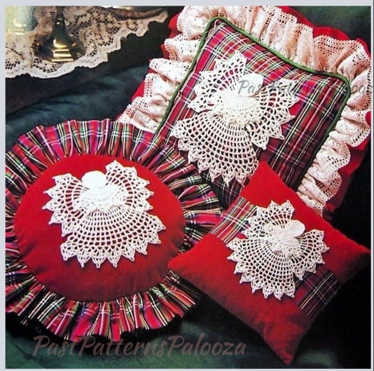 Vintage Crochet Pattern Cotton Thread Lace Christmas Angel Appliques for Pillow Tops PDF Instant Digital Download 3 Sizes