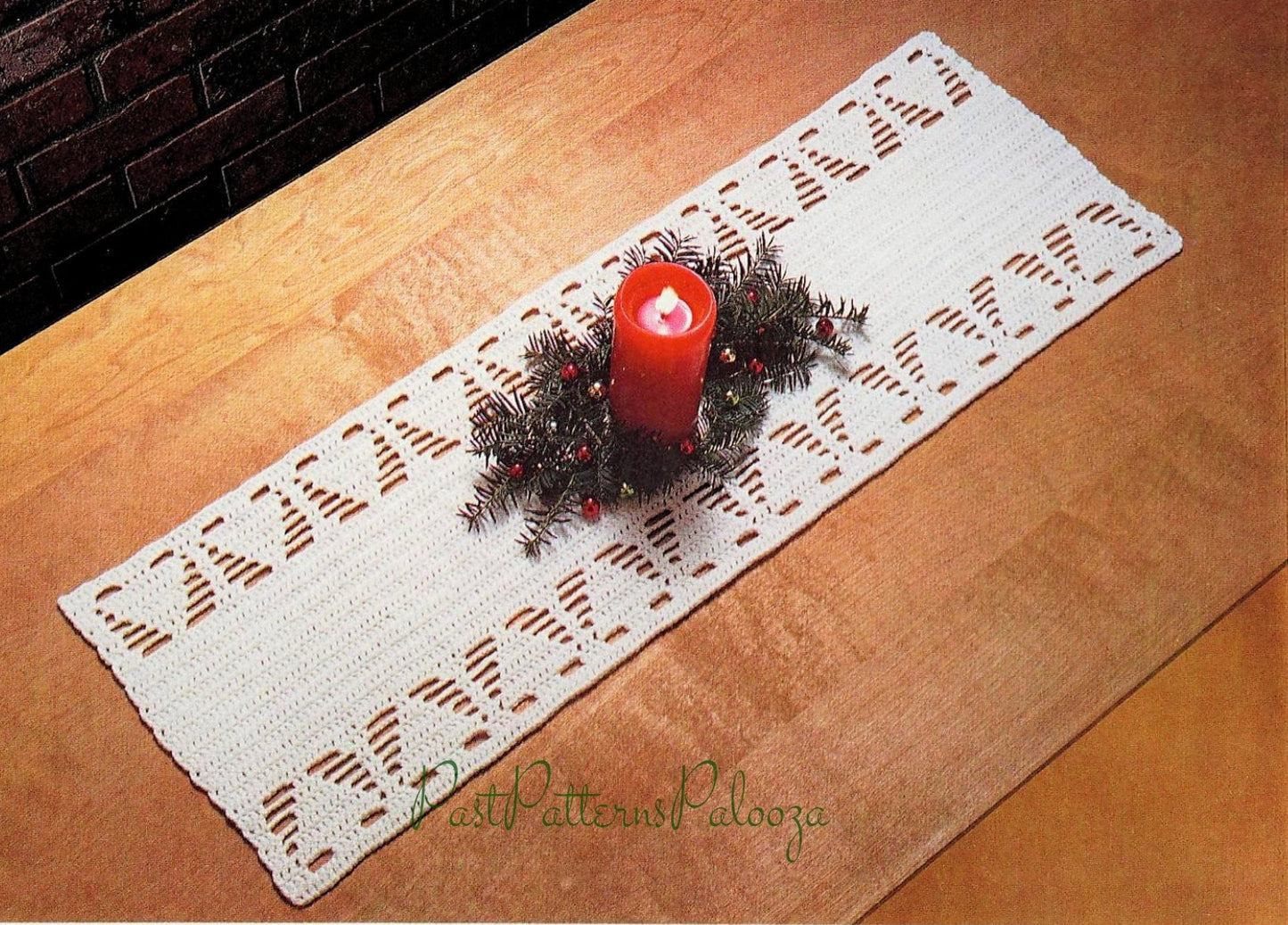 Vintage Crochet Pattern Christmas Tree Table Runner Centerpiece PDF Instant Digital Download Primitive Pines 12x36 5 Ply