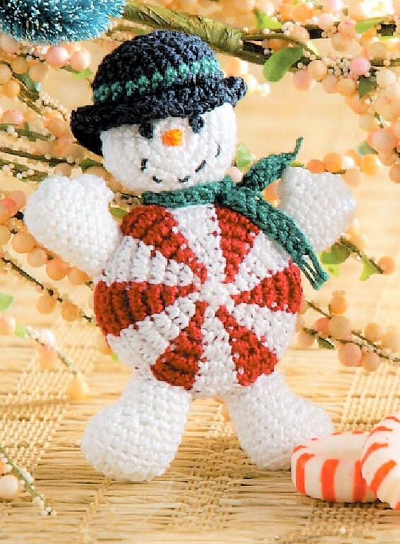 Vintage Crochet Pattern 4" Christmas Peppermint People Candy Gingerbread Man Snowman Amigurumi PDF Instant Digital Download Ornaments Toys