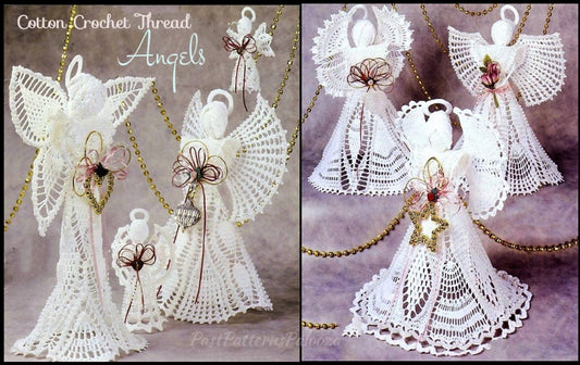 Vintage Crochet Patterns Cotton Thread Lace Christmas Angel Ornaments Centerpieces Tree Toppers PDF Instant Digital Download 7 Designs