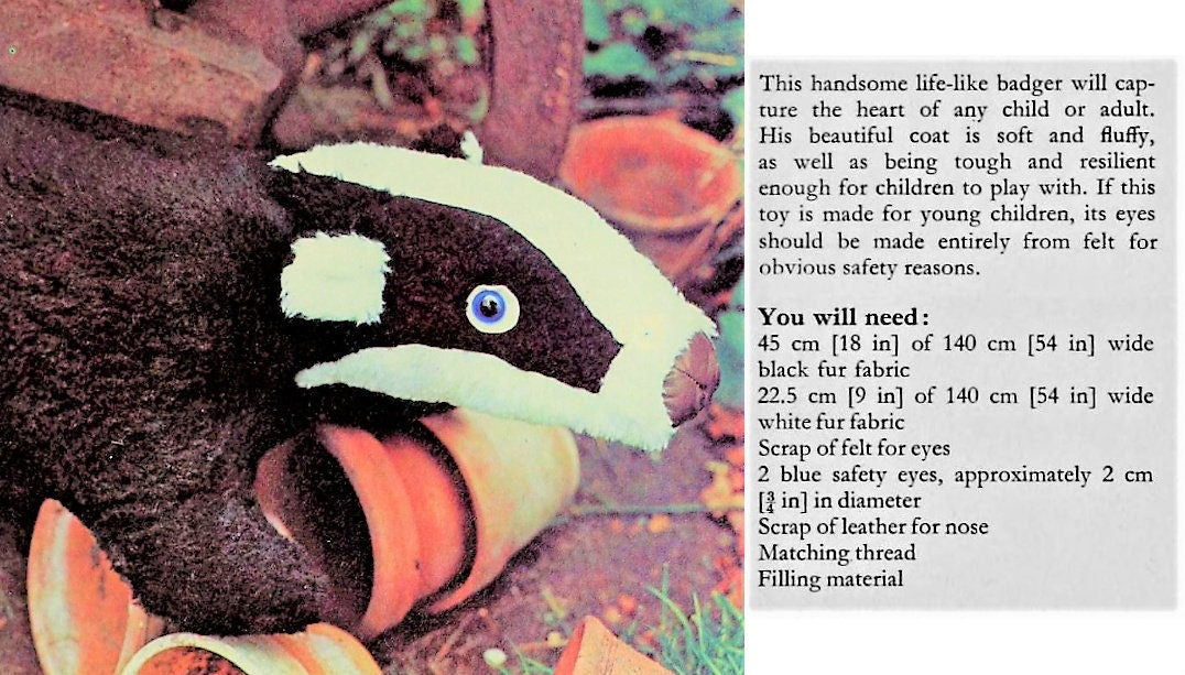 Vintage Sewing Pattern 27" Plush Badger Soft Toy PDF Instant Digital Download Sewn Faux Fur Fabric Realistic Animal