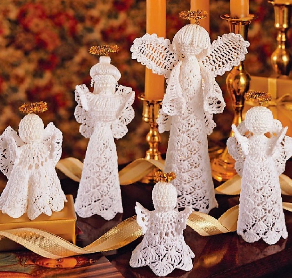 Vintage Crochet Patterns Cotton Thread 9 Lace Victorian Christmas Angel Ornaments Centerpieces Tree Topper PDF Instant Digital Download