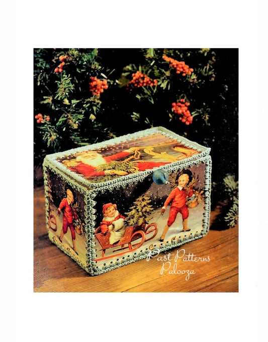 Vintage Crochet Pattern Christmas Postcard Trinket Box PDF Instant Digital Download Retro Post Cards Nostalgic Holiday Craft 10 Ply