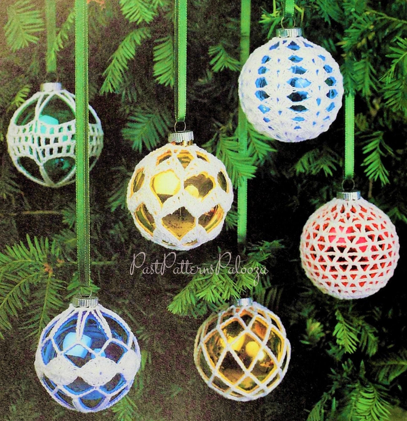 Vintage Crochet Pattern Lacy Frosted Christmas Ornament Covers Ball Slipcovers PDF Instant Digital Download Tree Ball Holders 5 Designs