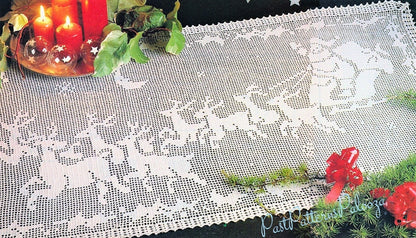 Vintage Filet Crochet Pattern Night Before Christmas Table Runner Centerpiece PDF Instant Digital Download Santa Sleigh Reindeer Design