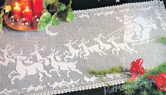 Vintage Filet Crochet Pattern Night Before Christmas Table Runner Centerpiece PDF Instant Digital Download Santa Sleigh Reindeer Design