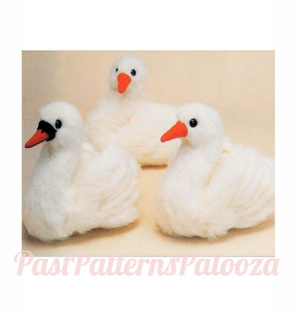 Vintage Sewing Pattern 12" White Swan Soft Sculpture Plush Toy Fluffy Fake Fur Fabric PDF Instant Digital Download Stuffed Plush Water Bird