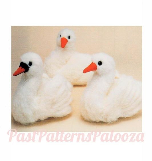 Vintage Sewing Pattern 12" White Swan Soft Sculpture Plush Toy Fluffy Fake Fur Fabric PDF Instant Digital Download Stuffed Plush Water Bird