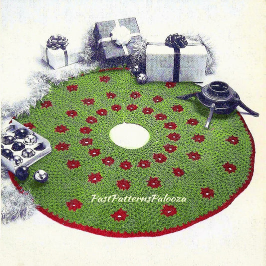 Vintage Crochet Pattern 44" Poinsettia Granny Square Christmas Tree Skirt PDF Instant Digital Download Retro Design 10 Ply