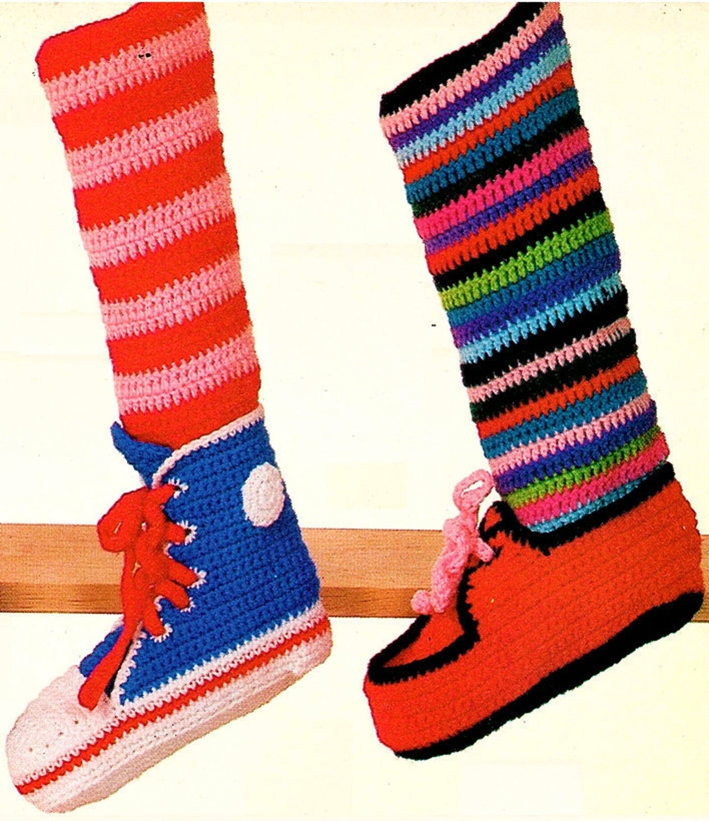 Vintage Crochet Pattern 16" Fun Shoes Socks Novelty Christmas Stockings PDF Instant Digital Download Mary Jane Hi Top Sneaker Soccer 10 Ply