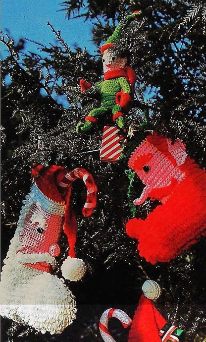 Vintage Crochet Pattern 14" Loopy Santa and Elf Faces Christmas Stockings and Tote Bags PDF Instant Digital Download 10 Ply