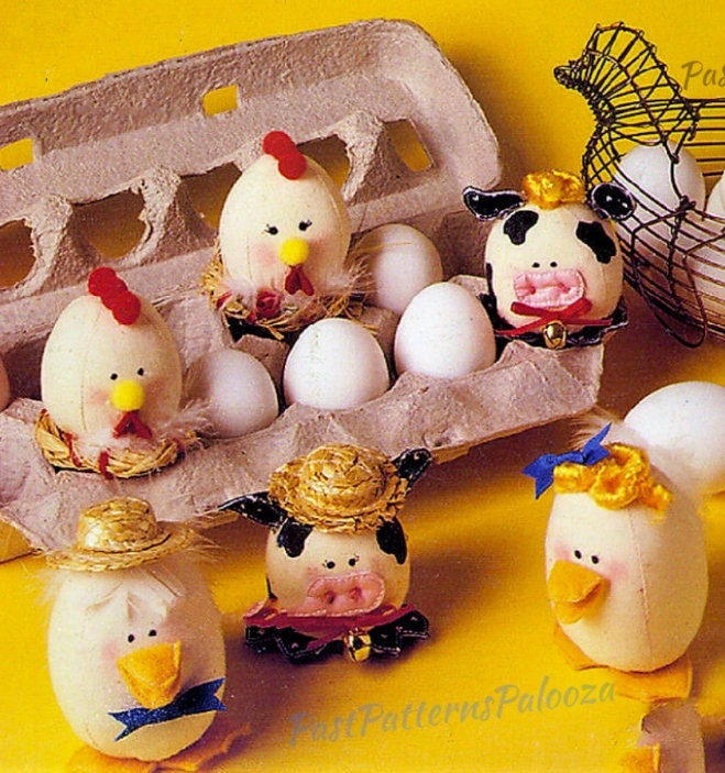Vintage Sewing Pattern Fabric Animal Easter Eggs Soft Sculpture Toys Chicken Bunny Duck Cow Pig Mouse Eggies PDF Instant Digital Download