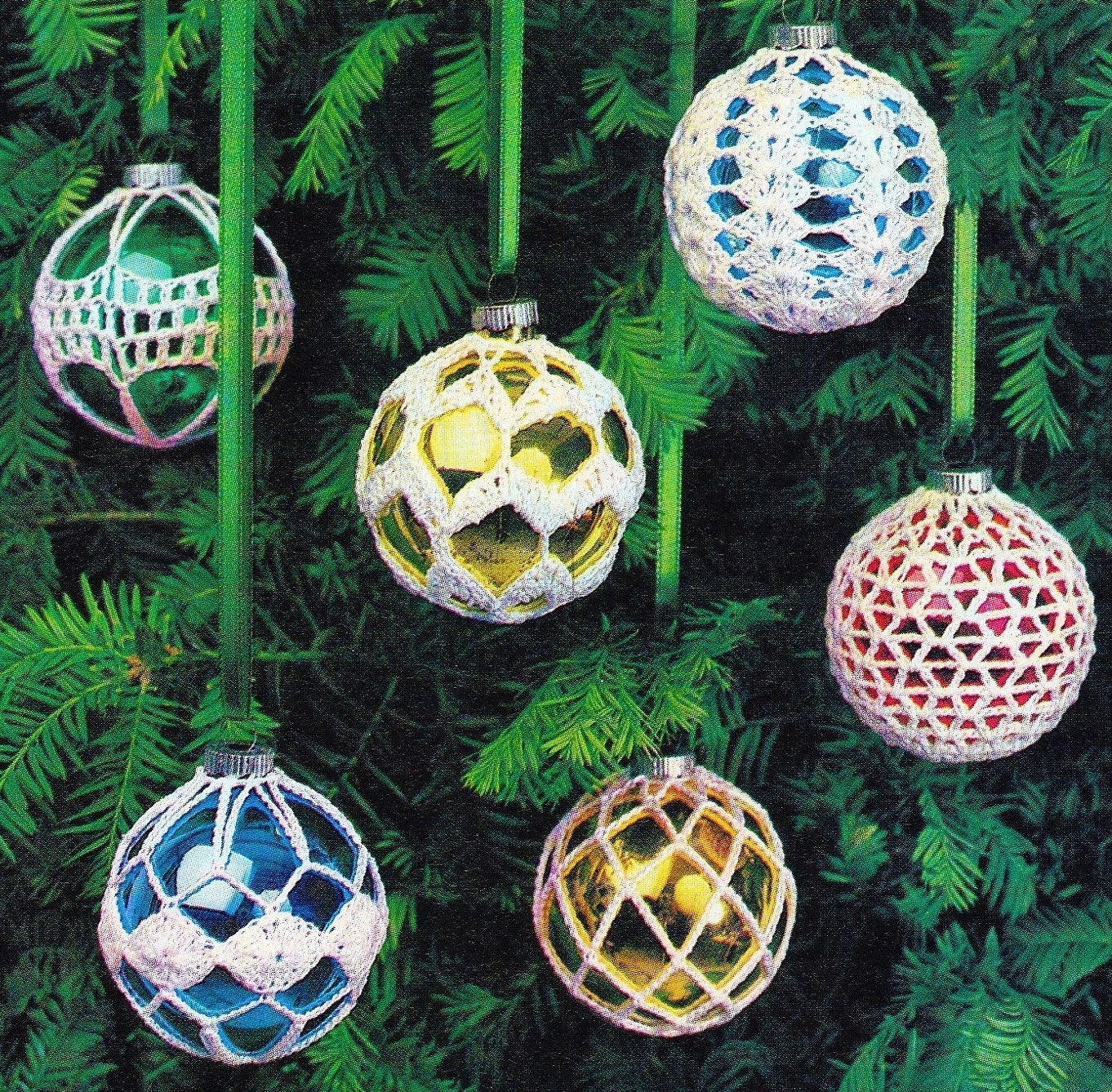Vintage Crochet Pattern Lacy Frosted Christmas Ornament Covers Ball Slipcovers PDF Instant Digital Download Tree Ball Holders 5 Designs