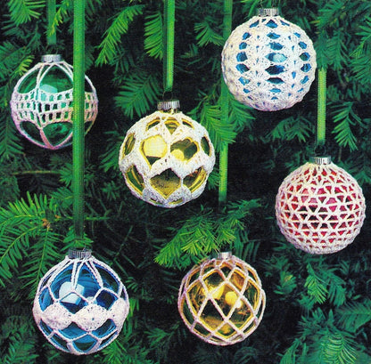Vintage Crochet Pattern Lacy Frosted Christmas Ornament Covers Ball Slipcovers PDF Instant Digital Download Tree Ball Holders 5 Designs