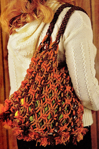 Vintage Macrame Pattern Pretty Shoulder Bag Carryall Tote Purse PDF Instant Digital Download Retro Boho Rainbow Hippie Carry All