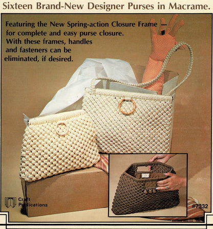 Vintage Macramé Designs Patterns Book Designer Bags Purses Handbags PDF Instant Download Macrame Purse News 16 Designs How To Knotwork 1979