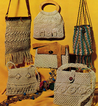 Vintage 12 Belt & Bag Macramé Designs Patterns Book 1970s Macrame Bags Handbag Purses Belts PDF Instant Download