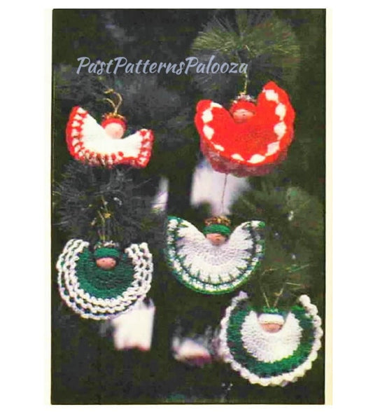 Vintage Crochet Pattern 2.5" Mini Flying Angel Ornaments PDF Instant Digital Download Wood Bead Heads 5 Designs Cotton Thread