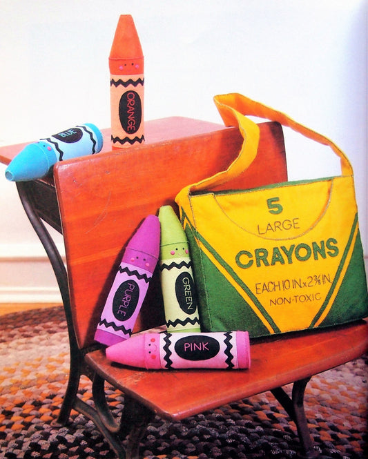 Vintage Sewing Pattern Jumbo Crayons and Crayon Box Tote Bag Felt Fabric Toys PDF Instant Digital Download Sewn Soft Plush Toys