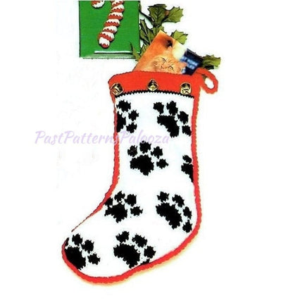 Vintage Knitting Pattern 17" Pet Paw Prints Christmas Stocking for Your Kitty Cat or Dog PDF Instant Download Jingle Bells Pet Sock 10 Ply