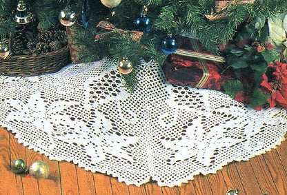 Vintage Crochet Pattern Christmas Poinsettia Tree Skirt PDF Instant Digital Download 53" Heirloom Lacy Floral Skirt 3 Ply Fingering
