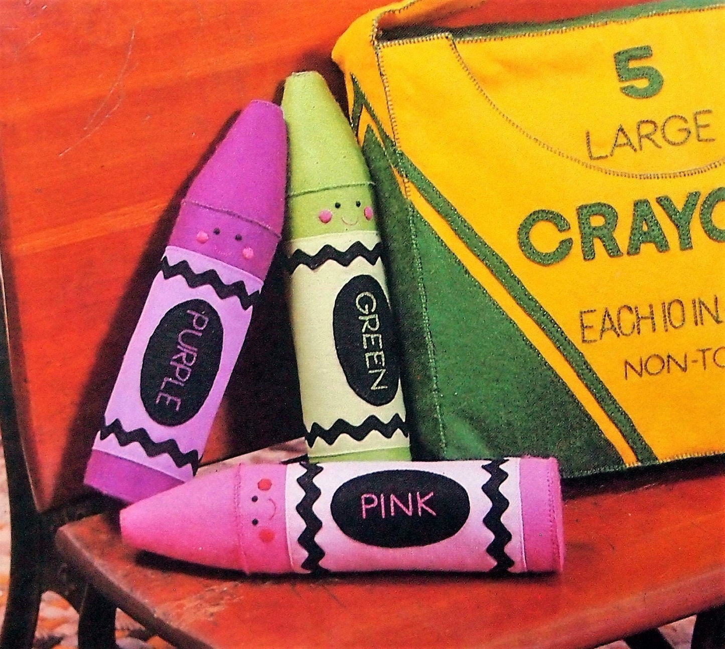 Vintage Sewing Pattern Jumbo Crayons and Crayon Box Tote Bag Felt Fabric Toys PDF Instant Digital Download Sewn Soft Plush Toys