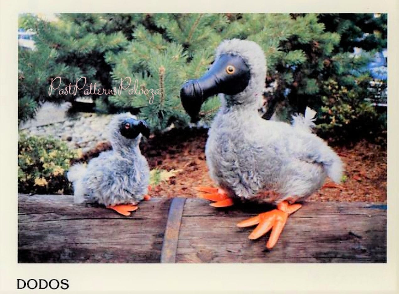 Vintage Sewing Pattern Dodo Bird Family Mama and Baby Faux Fur Fabric Soft Sculpture Plush Toys PDF Instant Digital Download