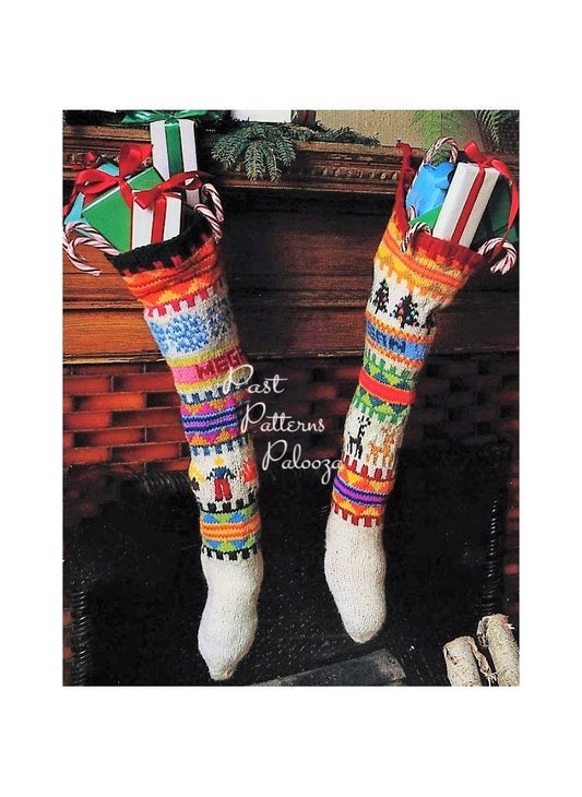 Vintage Knitting Pattern 25" Scandinavian Christmas Stockings Large Fair Isle Name Socks PDF Instant Digital Download 4 Ply