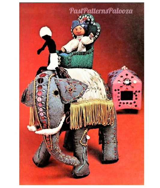 Vintage Sewing Pattern 9" Royal Elephant & Prince Felt Fabric Soft Sculpture Plush Figure PDF Instant Digital Download Retro Kitsch Toy