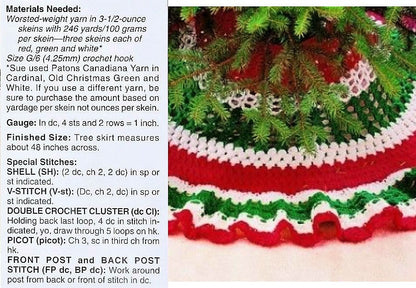 Vintage Crochet Pattern 48" Christmas Tree Skirt Red Green White Stripes PDF Instant Digital Download 10 Ply