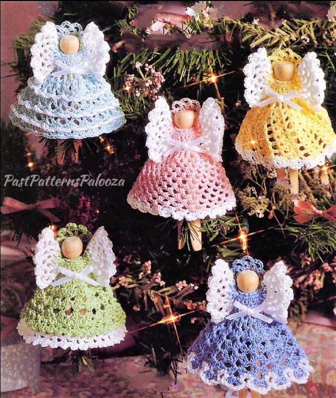 Vintage Crochet Patterns Christmas Clothespin Angel Ornaments PDF Instant Digital Download 11 Designs Cotton Thread Tree Trim or Garland