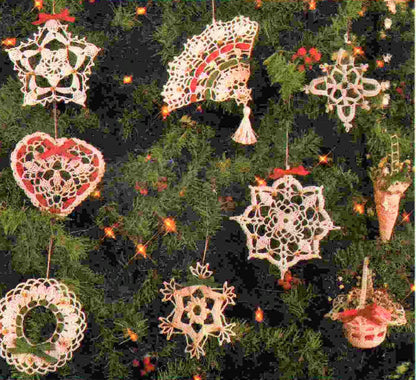 Vintage Crochet Patterns 6" Victorian Lace Christmas Ornaments White Cotton Thread & Metallic Gold PDF Instant Digital Download Tree Trim