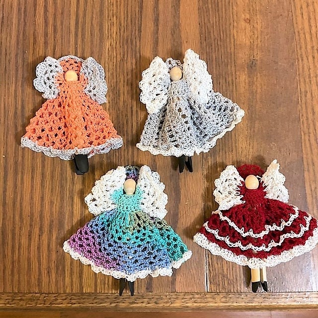 Vintage Crochet Patterns Christmas Clothespin Angel Ornaments PDF Instant Digital Download 11 Designs Cotton Thread Tree Trim or Garland