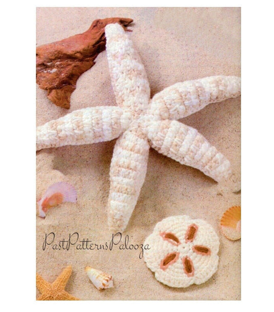 Vintage Crochet 12" Starfish and 3" Sand Dollar Pattern PDF Instant Digital Download Sea Shells Sealife Amigurumi Stuffed Soft Toys 4 Ply