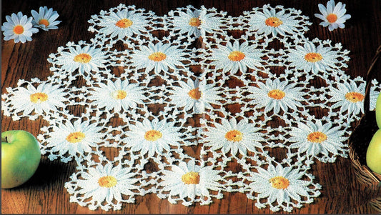 Vintage Thread Crochet Pattern Large 23" Lacy Daisy Field Floral Doily Centerpiece PDF Instant Digital Download Springtime Table Decor