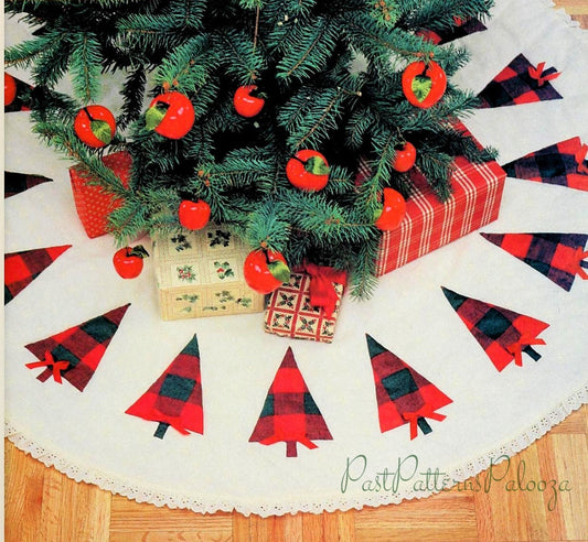 Vintage Sewing Pattern 45" Eyelet Plaid Quilted Christmas Tree Skirt PDF Instant Digital Download Sewn Applique Trees Rustic Holiday Decor